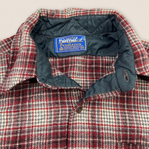Vintage Pendleton Wool Red Gray Plaid Button Shirt Country Traditionals Medium - Picture 3 of 4